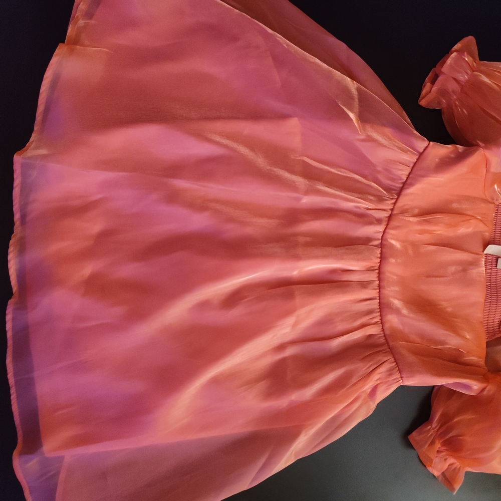 Women's Coral Mini Dress with Puff Sleeves